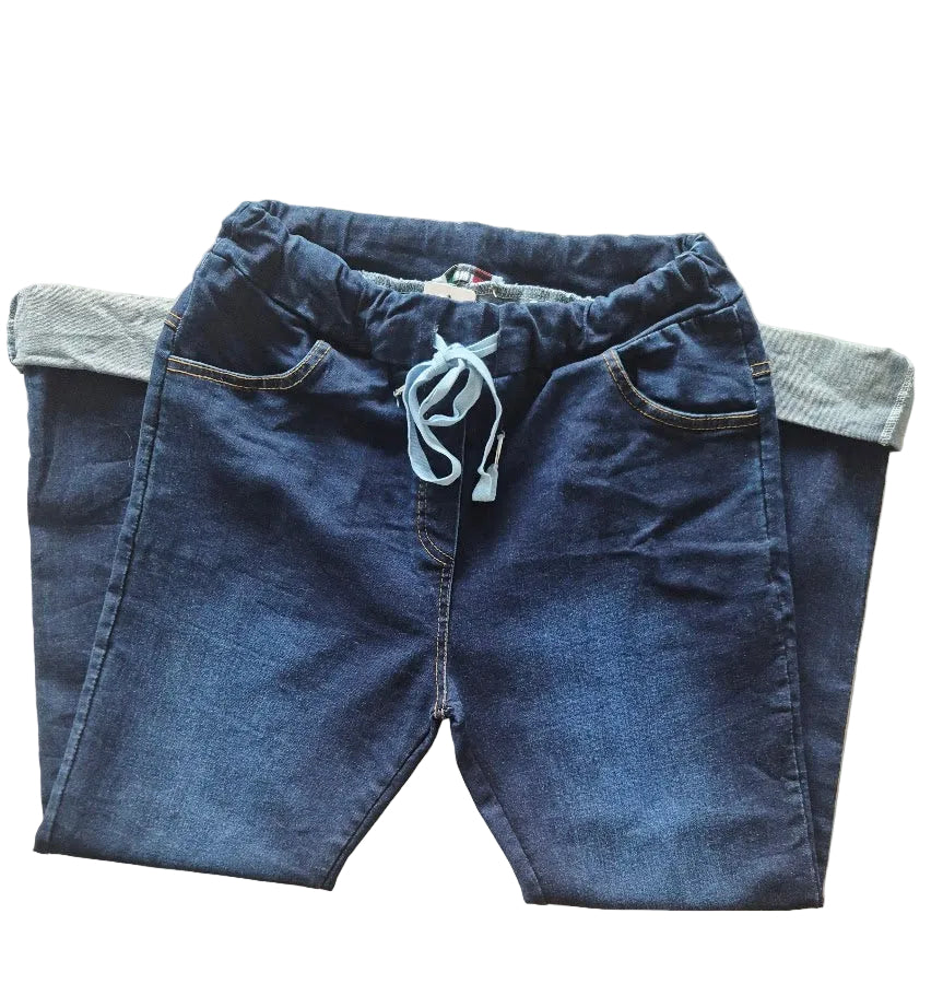 Drawstring Skinny Dark Denim Jeans