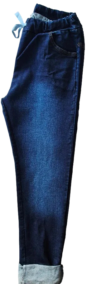 Drawstring Skinny Dark Denim Jeans