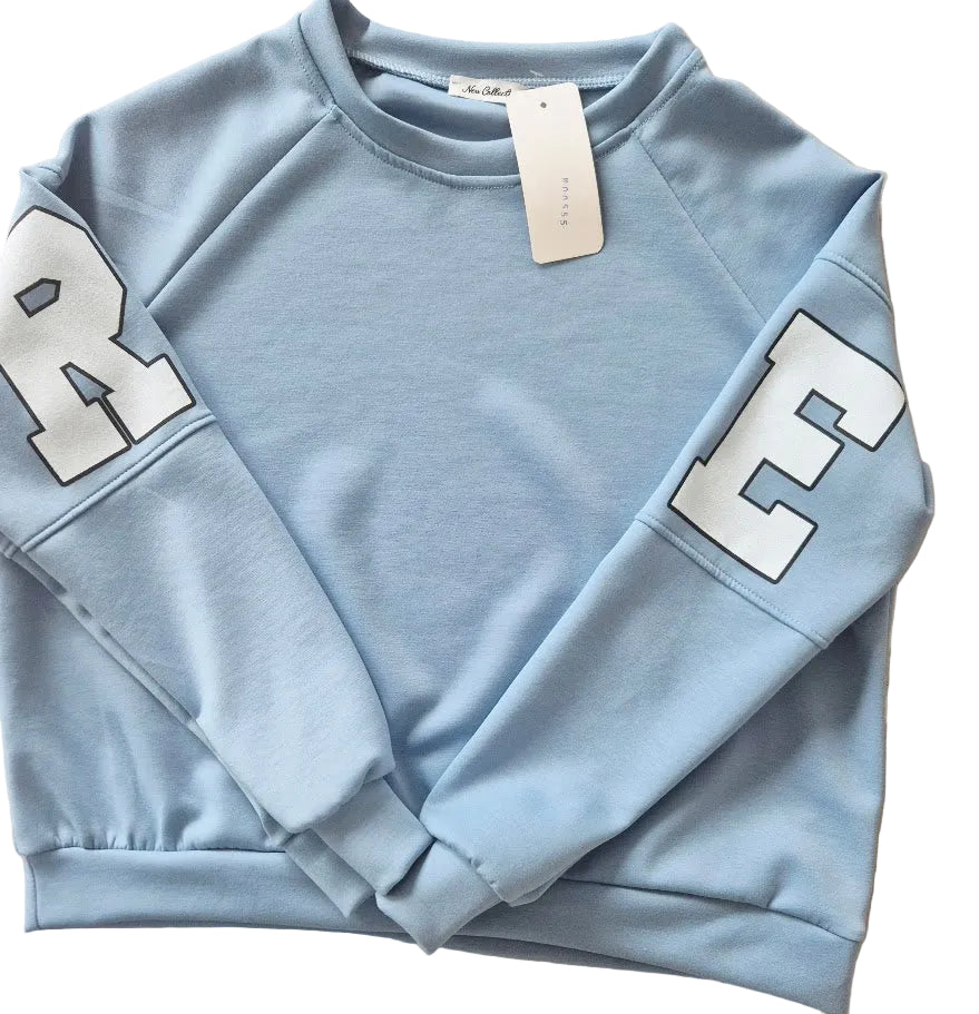 BLUE - RKNE Oversized Raglan Letter‑Sleeve Sweatshirt