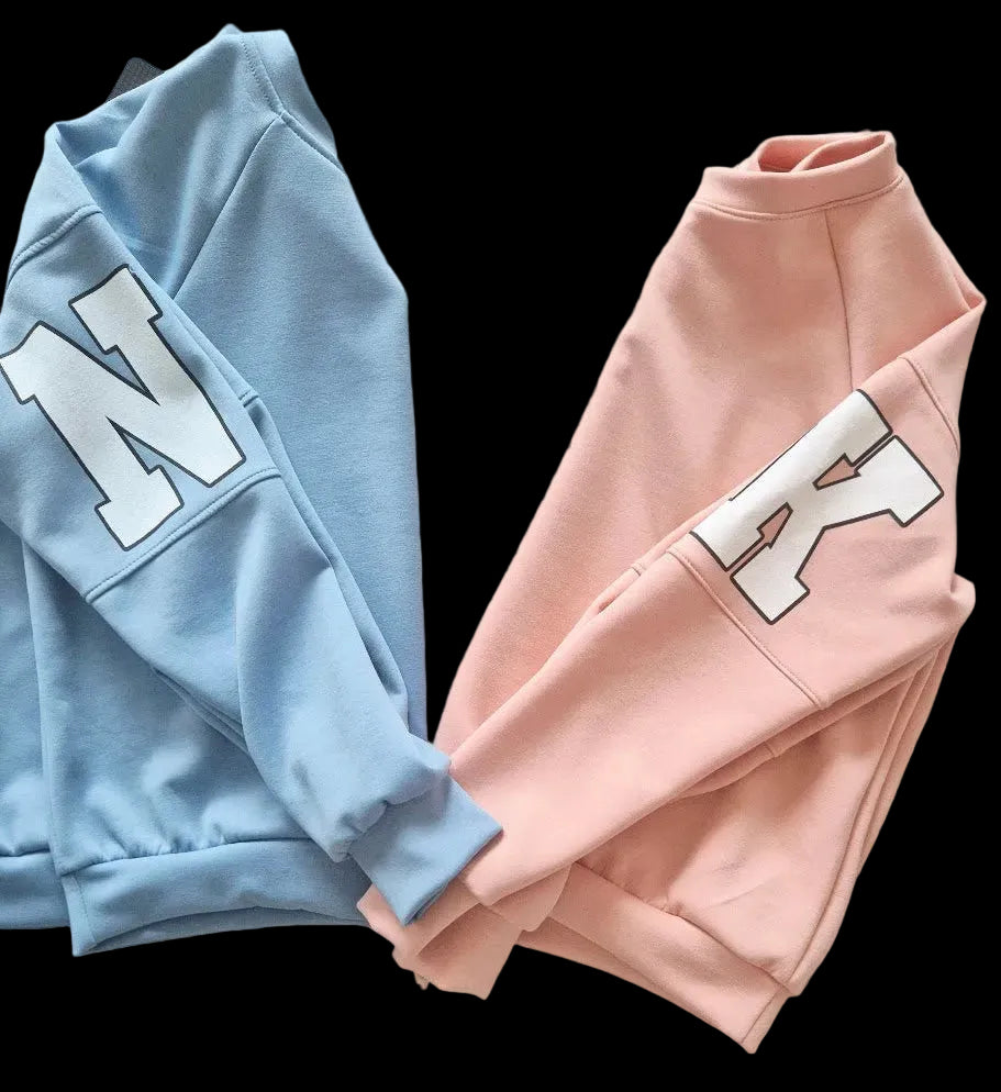 BLUE - RKNE Oversized Raglan Letter‑Sleeve Sweatshirt