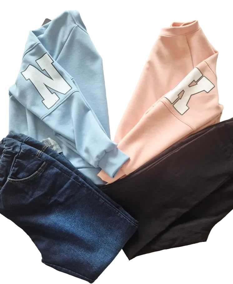 BLUE - RKNE Oversized Raglan Letter‑Sleeve Sweatshirt