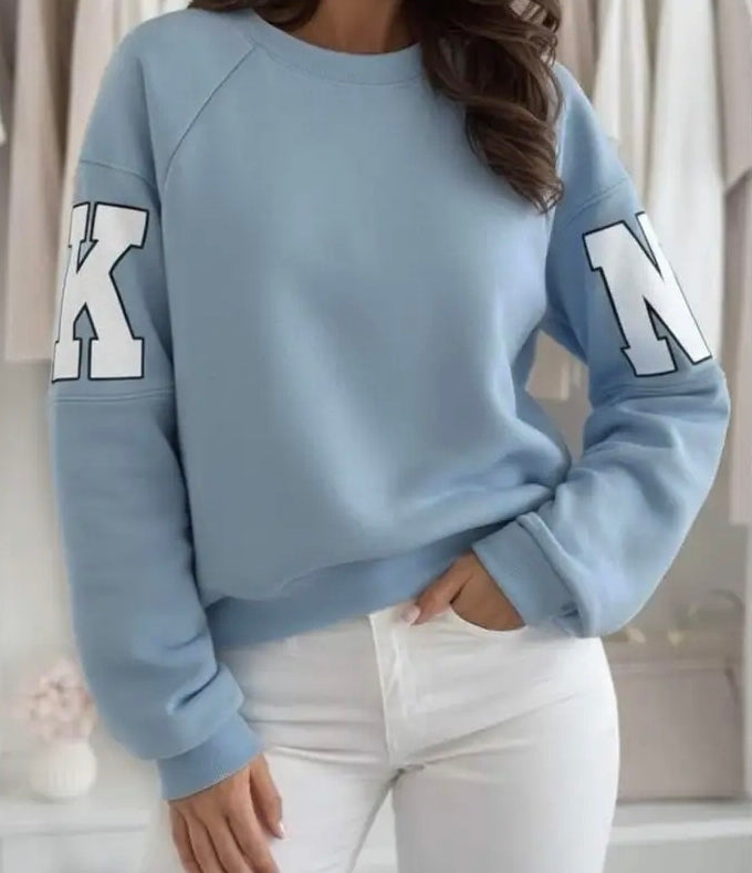 BLUE - RKNE Oversized Raglan Letter‑Sleeve Sweatshirt